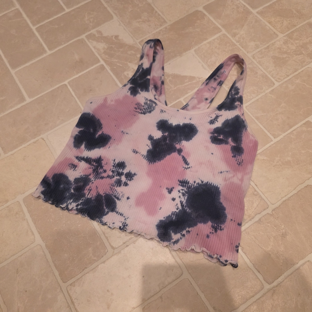 Spiritual Gangster Pink and Black Tie-Dye Tank Top XS/S